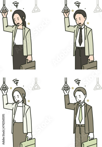 Illustration of a salaried worker suffering from a hangover on the way to work