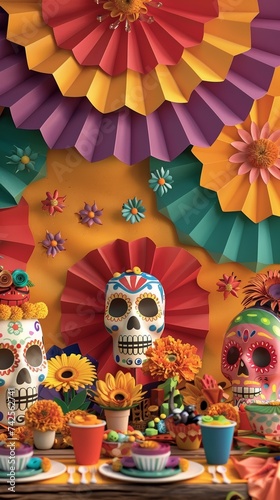 3D Day of the Dead celebration with larger than life 3D flowers as the centerpiece photo