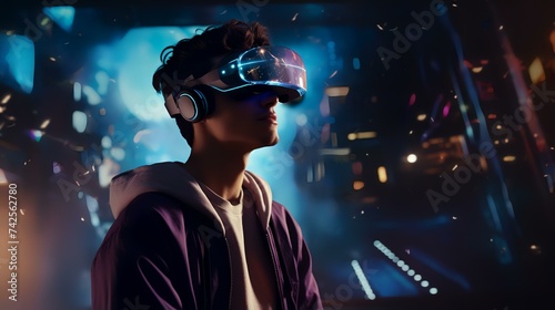Young Man Using Virtual Reality Headset