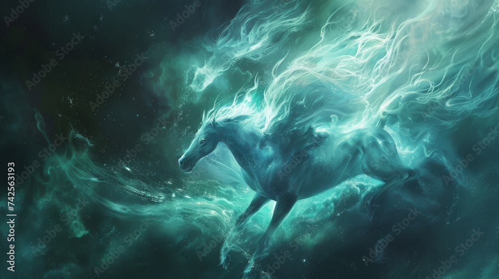 A mythical Pegasus composed of pure energy embodying the essence of the universe - obrazy, fototapety, plakaty 