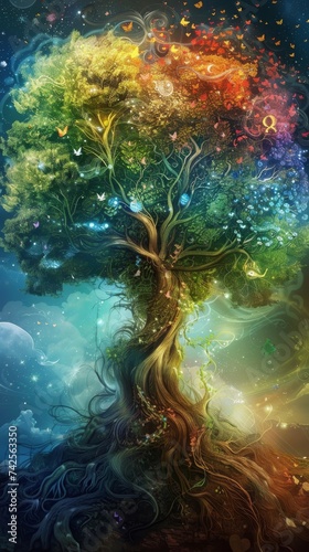 A sentient tree that holds the collective knowledge of all living creatures photo