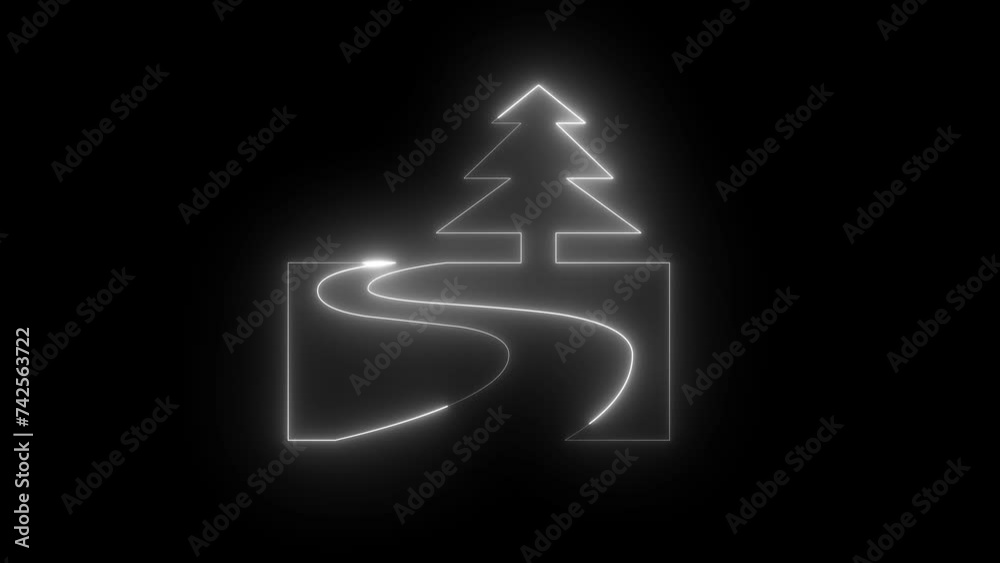 Neon glowing white national park icon animation in black background Neon glowing white national park icon animation in black background
