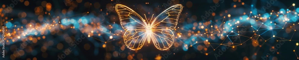 Financial innovation and freedom digital butterfly in a fintech network abstract concept - obrazy, fototapety, plakaty 