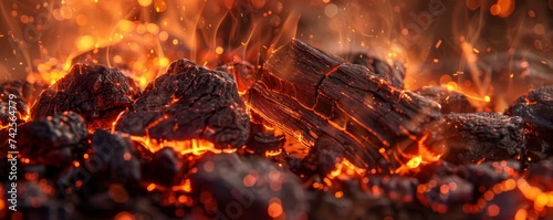 Incandescent firewood embers prowess to depict the warm and glowing embers of a dying fire