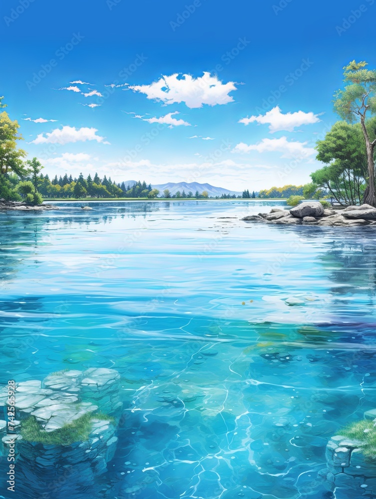 Crystal Clear Spring Lagoons Panoramic Landscape Print - Lagoon View Surreal Scenic Prints
