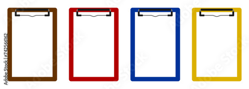 blank clipboards and white paper set. vector illustration isolated on white background.