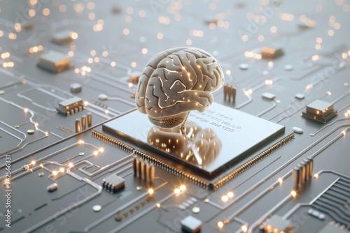 AI Brain Chip informatics. Artificial Intelligence gpt mind icon sorting axon. Semiconductor brain computer interface development circuit board natural language processing photo