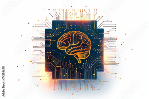 AI Brain Chip axon. Artificial Intelligence tomorrow human visionary genius mind circuit board. Neuronal network mental focus smart computer processor neurotransmitter release photo