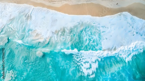 beautiful photo of blue water flowing in waves with white foam in a ocean. taken from up top above perspective. wallpaper background