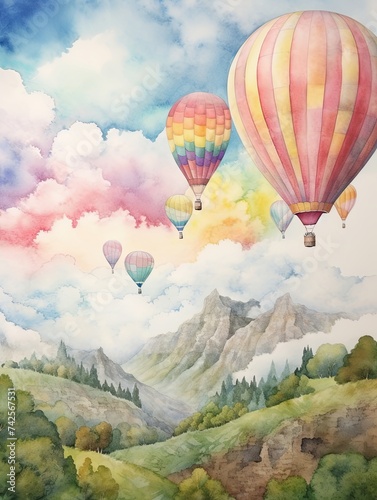 Dreamy Bubble Blowing Meadows Vintage Art : Watercolor Landscape, Modern Style Print