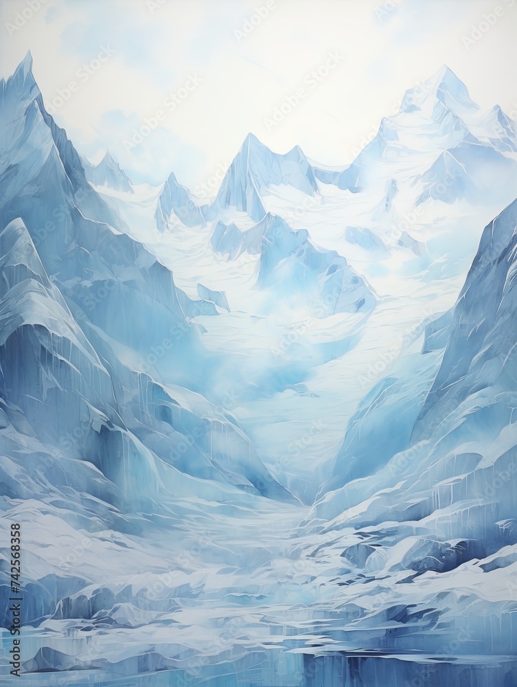 Glacial Mountain Passes: Contemporary Icy Ridges, Modern Landscape Art - obrazy, fototapety, plakaty 