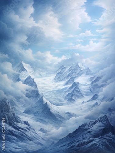 Overhead Glacier Clouds: Glacial Mountain Passes Sky Artwork - Scenic Prints