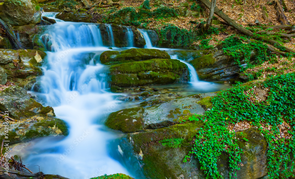 small waterfal on summer mountain river small waterfal on summer mountain river