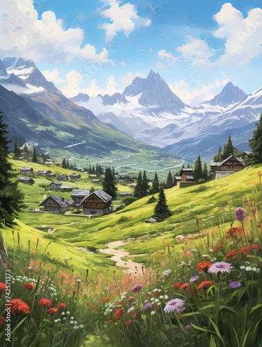 Alpine Life Serenity: Quaint Villages Country Landscape Painting Inspiration