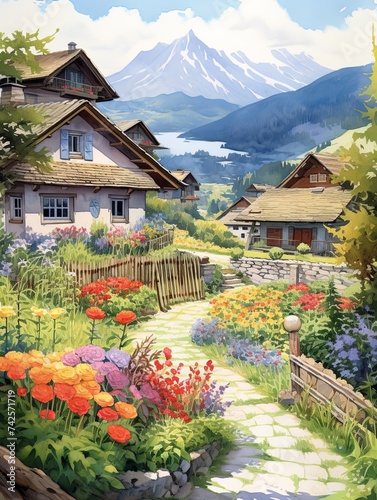 Alpine Village Gardens: Scenic Prints of Quaint Village Scenes