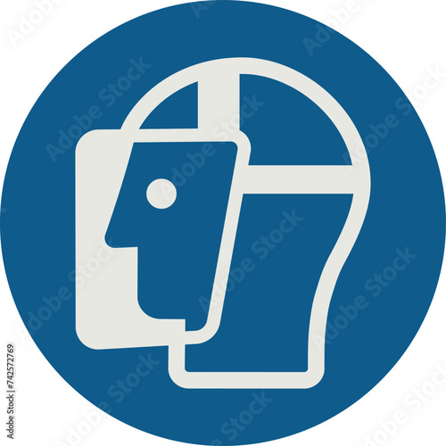 OBLIGATION SIGN PICTOGRAM, WEAR A FACE SHIELD ISO 7010 – M013, VECTOR