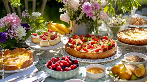Bright Outdoor Easter Brunch Table with Spring Spread