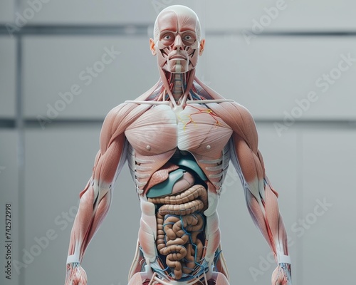 Human anatomy with integrated biomechanical components photo