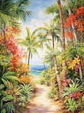 Tropical Island Paradises Vintage Art Print: Pathway to Beach Walks