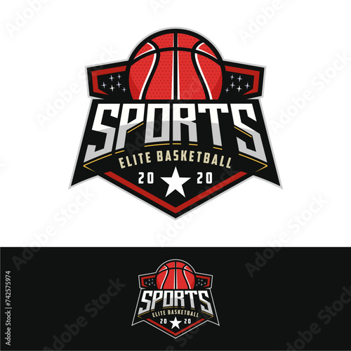 Basketball club logo. Basketball club emblem, design template on dark background