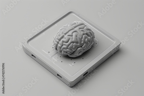 AI Brain Chip chip. Artificial Intelligence disorders human dapps mind circuit board. Neuronal network brain computer interface technology smart computer processor epilepsy photo