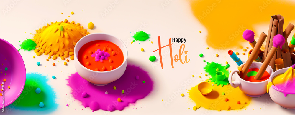 Holi celebration of colors, An Indian festival, Happy Holi festival decoration.