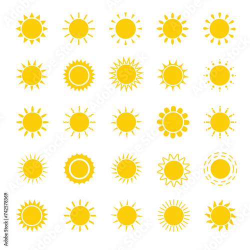 Hand drawn Sun icon vectors isolated on white background. Sunset icon collection.