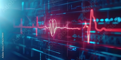 closeup heartbeat Electrocardiogram on computer screen  photo