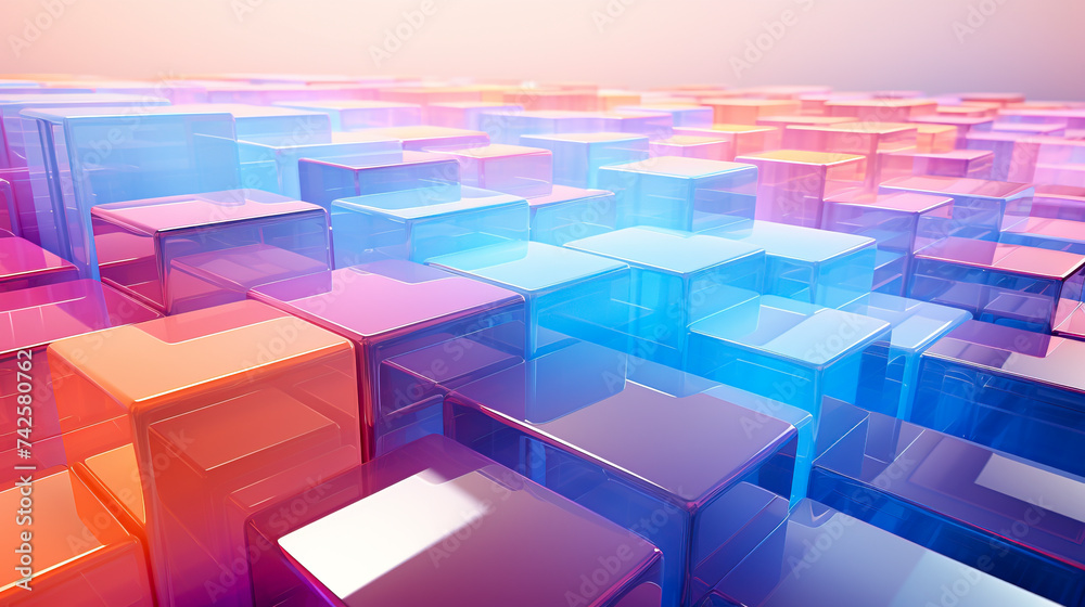 Obraz premium Abstract Landscape of Reflective Colorful Cubes created with Generative AI technology