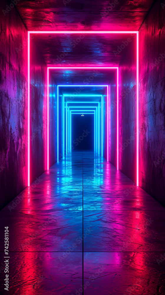 Neon Geometric Lights in Cosmic Symphony created with Generative AI technology