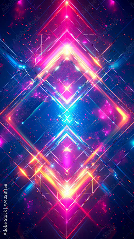 Neon Geometric Lights in Cosmic Symphony created with Generative AI technology Neon Geometric Lights in Cosmic Symphony created with Generative AI technology