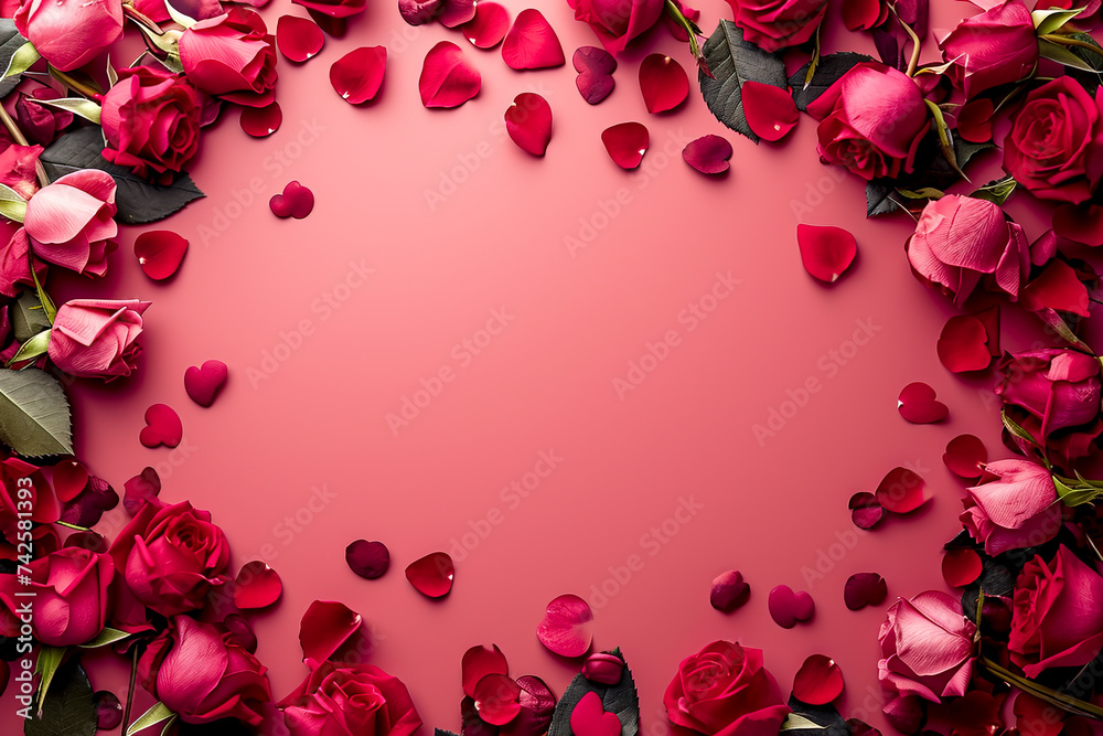 Romantic Frame with Roses and Hearts for Valentine's Day created with Generative AI technology Romantic Frame with Roses and Hearts for Valentine's Day created with Generative AI technology