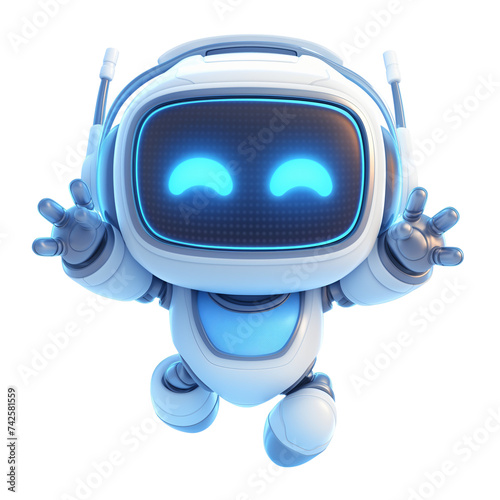 Obraz na płótnie Happy cute robot on transparent background, friendly and cheerful robot. Friendly mini robot. PNG image. Generative AI w salonie