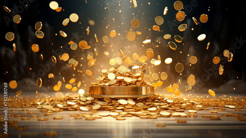 Glittering Pile of Gold Coins in a Treasure Explosion created with Generative AI technology