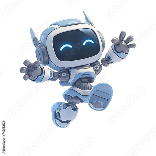 Happy cute robot on transparent background, friendly and cheerful robot. Friendly mini robot. PNG image. Generative AI