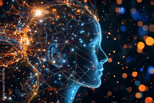 AI Brain Chip optimization. Artificial Intelligence set human yield enhancement mind circuit board. Neuronal network digital training smart computer processor automation