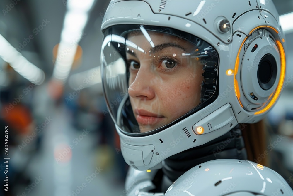 Woman in Futuristic Suit and Helmet Woman in Futuristic Suit and Helmet