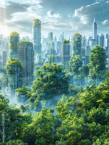 Futuristic City Amidst Lush Greenery