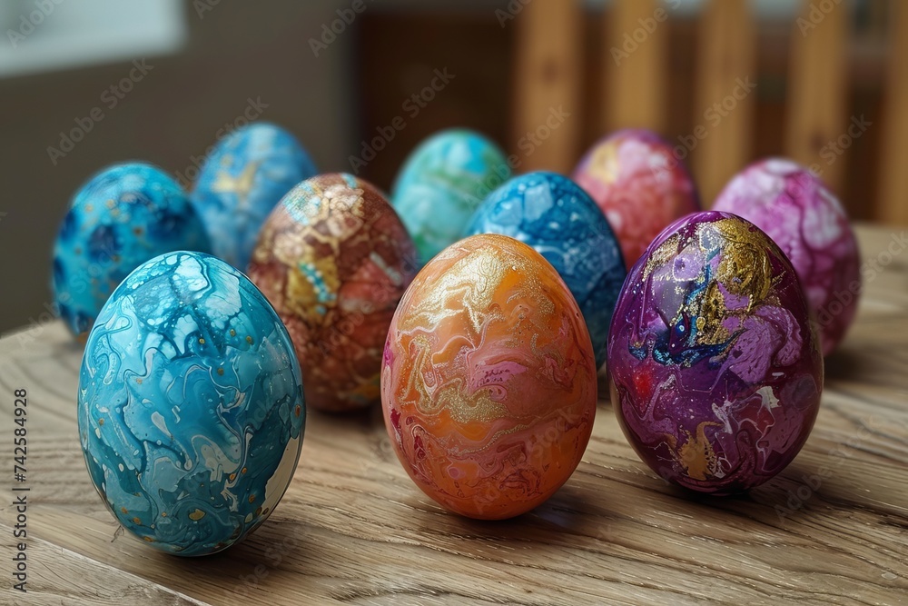 Handmade Easter eggs in vibrant colors on white background Handmade Easter eggs in vibrant colors on white background