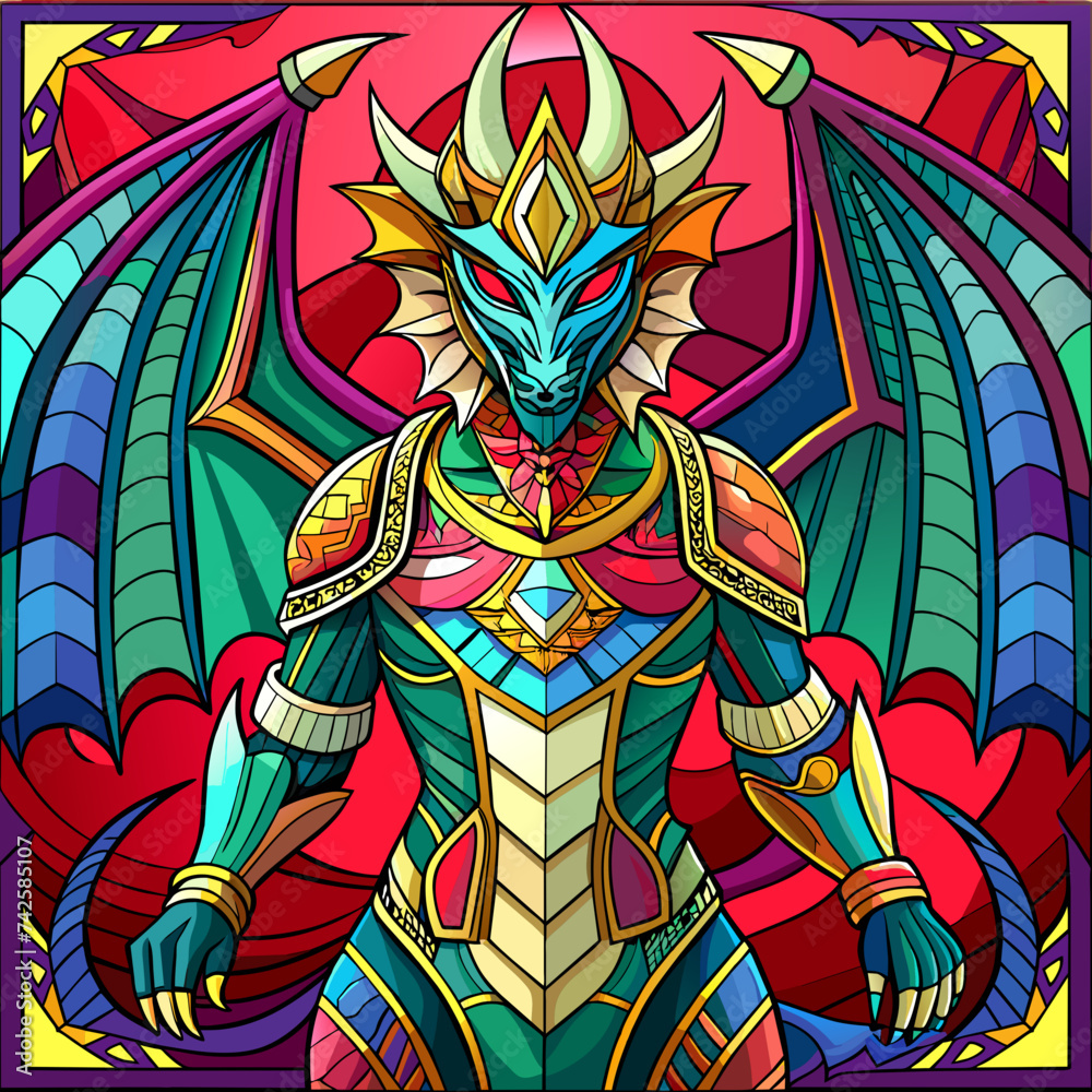Dragon, Stained Glass Style, Full body