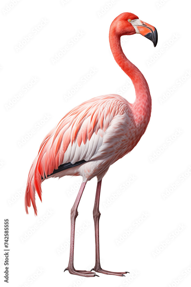 Pink flamingo isolated on transparent background. Generative AI