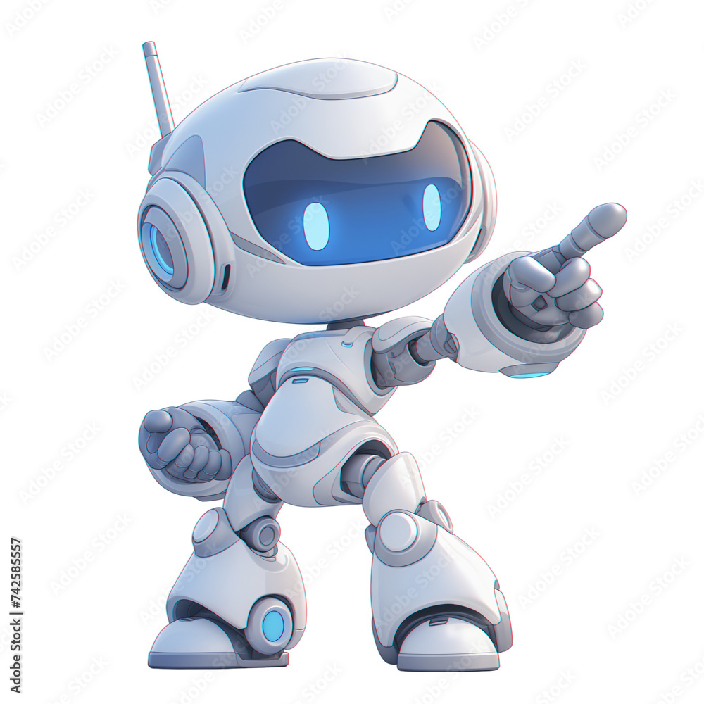 Happy cute robot on transparent background, friendly and cheerful robot. Friendly mini robot. PNG image. Generative AI