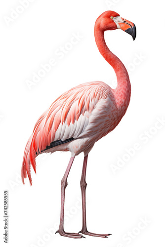 Pink flamingo isolated on transparent background. Generative AI © chones