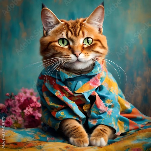 cat in colorful clothes
