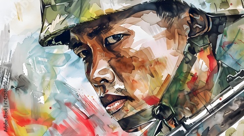 Thailand soldier close up Illustration. Modern soldier of Thailand watercolor colors Illustration  photo
