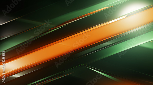 Abstract orange and green gradient textured background with glowing light rays, bright waves and lin photo