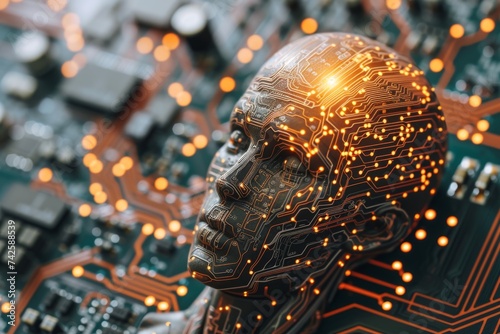 AI Brain Chip named. Artificial Intelligence data human neurotransmitter effects mind circuit board. Neuronal network ion channels smart computer processor it upgrades