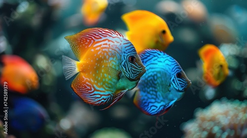 Colorful fish from the spieces Symphysodon discus in aquarium photo