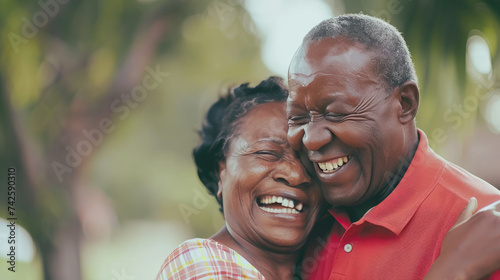 Black senior couple laughing