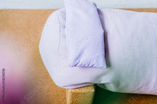 Bolster, blocks and eye pillow - props setting for relaxing yin, restorative yoga